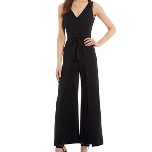 Antonio Melani Asia Stretch Crepe V-Neck Sleeveless Split Leg Tie Waist Jumpsuit